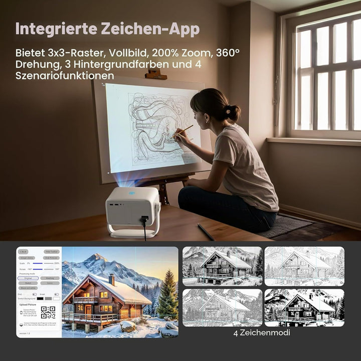 Caydo P3 Zeichen-Beamer mit exklusiver Zeichen-App für Künstler, tragbarer Autofokus & Keystone Nati