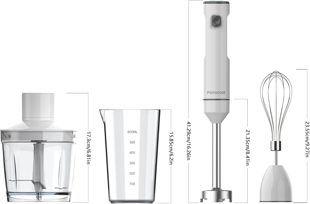POYOCOM Kabelloser Stabmixer, Akku-Stabmixer mit TYP-C-Kabel, 500 ml Zerkleinererer, 600 ml Gefäss,