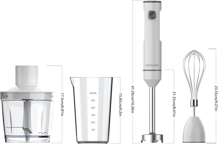 POYOCOM Kabelloser Stabmixer, Akku-Stabmixer mit TYP-C-Kabel, 500 ml Zerkleinererer, 600 ml Gefäss,