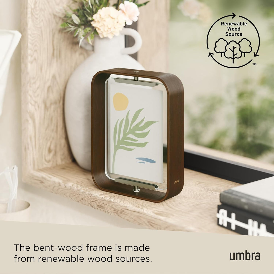Umbra Bellwood Tischbilderrahmen, zweiseitiger Bilderrahmen für 10x15 oder 13x18 cm Fotos, Walnuss A