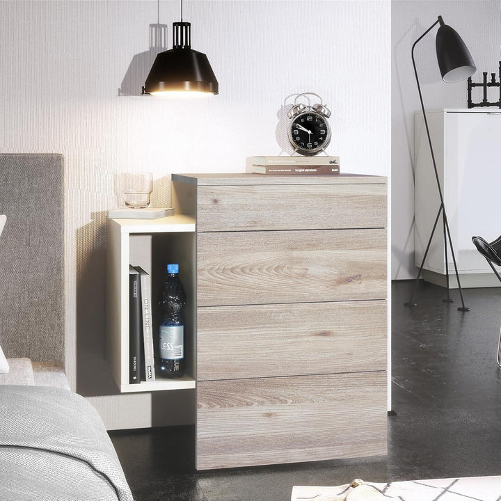 Vladon Nachttisch Queens, Made in Germany, Nachttischschrank mit 2 Schubladen und 1 seitlichem Fach