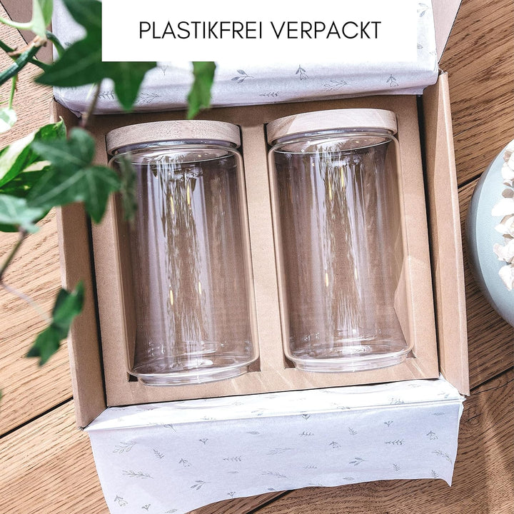 Econovo® Vorratsgläser mit Deckel XL 2000ml (2-teilig) aus Borosilikatglas, Vorratsgläser Set stapel
