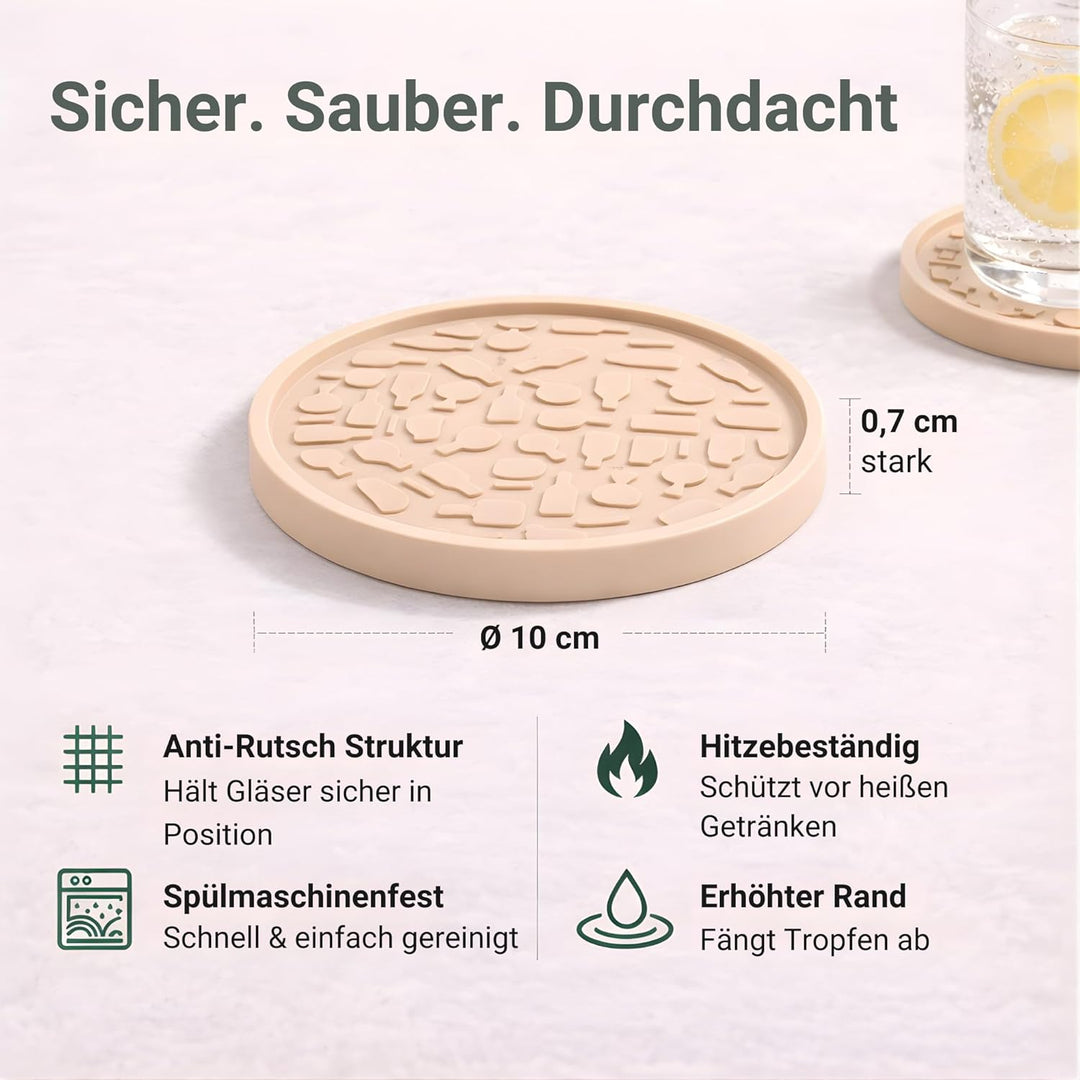 TESTNOTE SEHR GUT Gläser Untersetzer mit Tropfen Stopp, Spülmaschinenfest, Extra Dickes & rutschfest