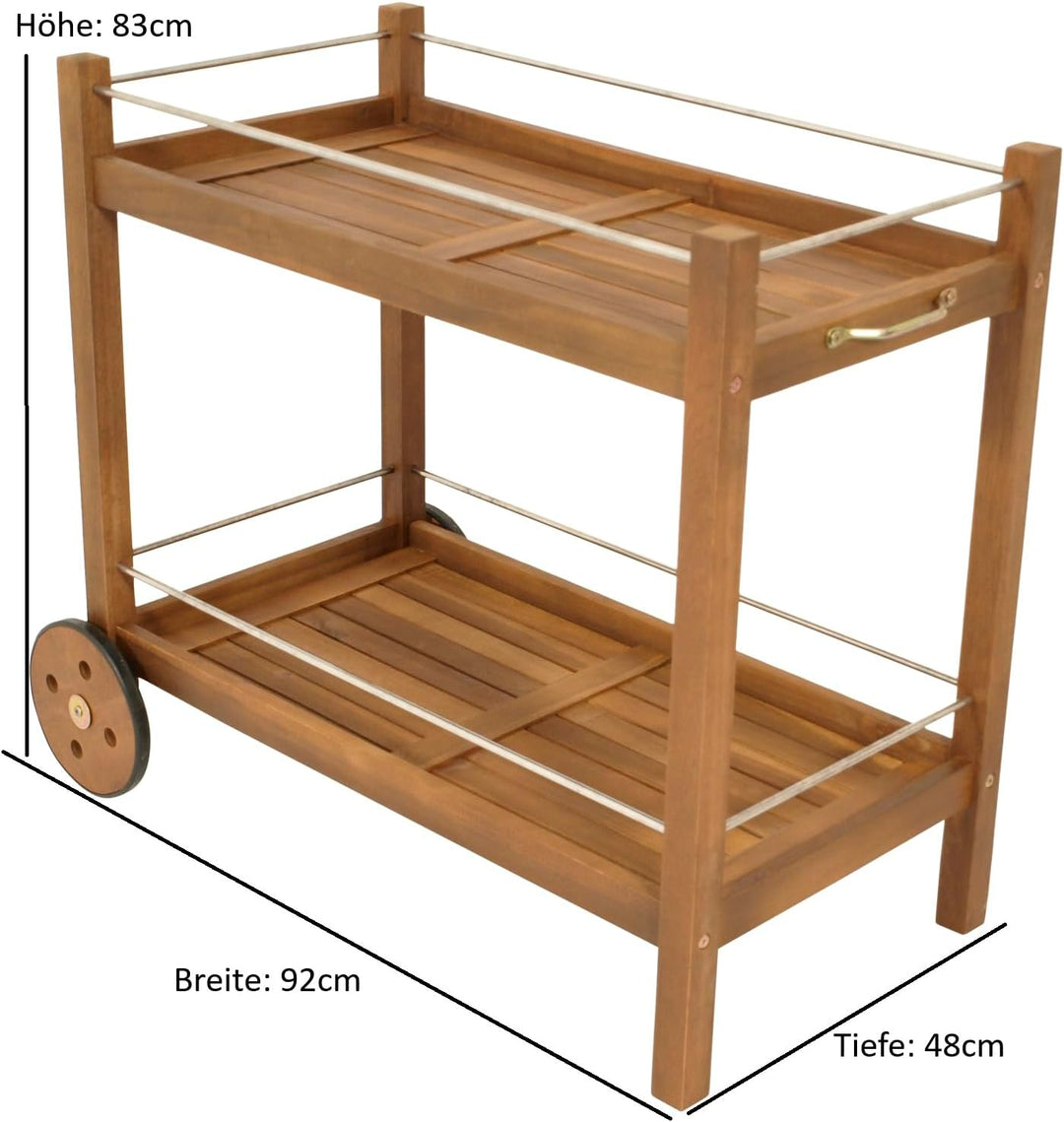 DEGAMO Barwagen Servierwagen Cape TOWN92x84x83cm, Zwei Ebenen, Holz Akazie braun geölt, Outdoor