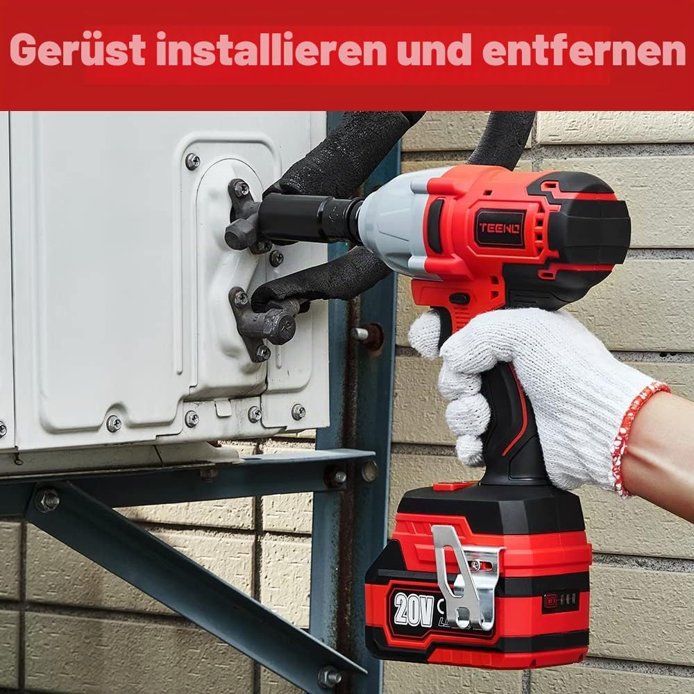 TEENO Bürstenloser Akku Schlagschrauber 1/2 Zoll 20 V,Lithium-Ionen Akkus 4,0 Ah, 4 Steckschlüsselei