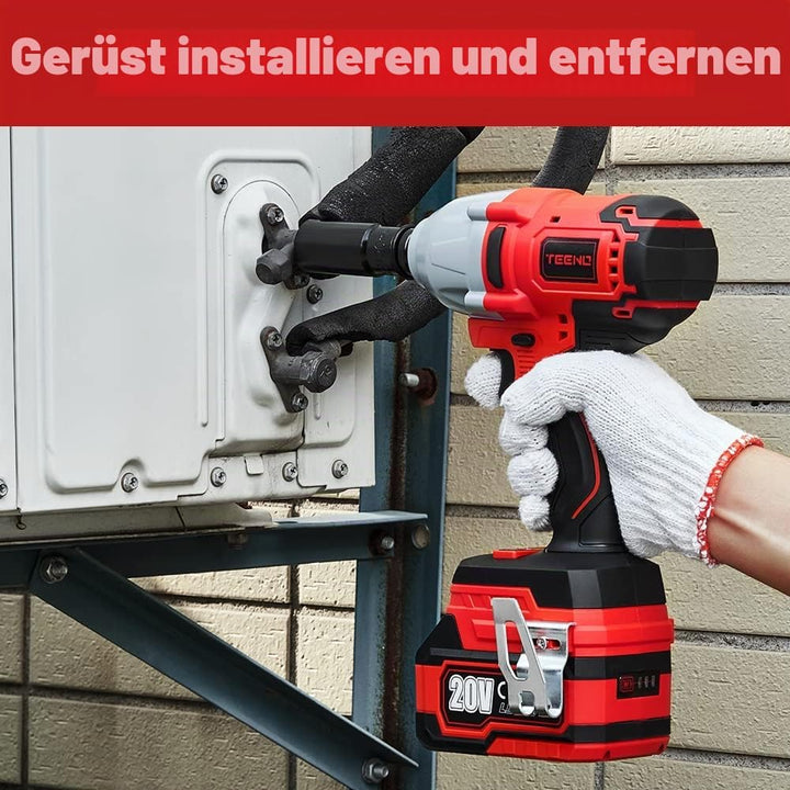 TEENO Bürstenloser Akku Schlagschrauber 1/2 Zoll 20 V,Lithium-Ionen Akkus 4,0 Ah, 4 Steckschlüsselei