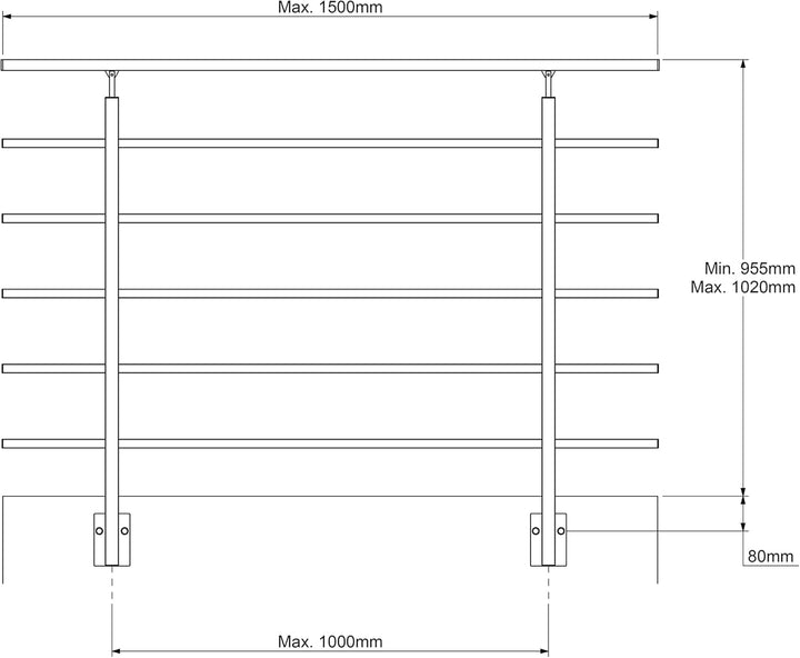 DOLLE Brüstungsgeländer Set aus Aluminium seitliche Montage eckiges Design 150 cm, Seitliche Montage