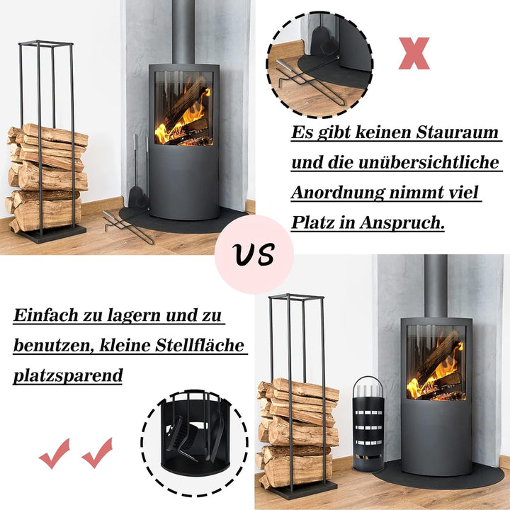 LARS360 5tlg Schwarz Kaminbesteck Edelstahl Kamingarnitur Gute Hitzebeständigkeit, Antifouling, Eins