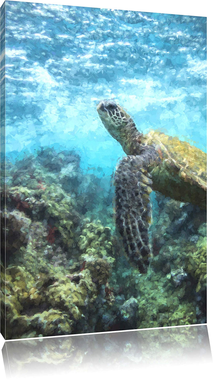 Pixxprint Schildkröte im Pazifik als Leinwandbild/Grösse: 100x70 / Wandbild/Kunstdruck/fertig bespan