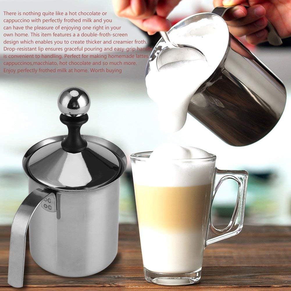 Milchaufschäumer, 800ML Edelstahl Milk frother Manuelle Handheld Milchaufschäumer Double Mesh Kaffee