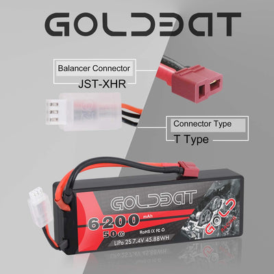 GOLDBAT 7,4 V Lipo 6200 mAh 2S 50C Lipo RC Batterie Hartschalenkoffer mit Dekanstecker für RC Evader