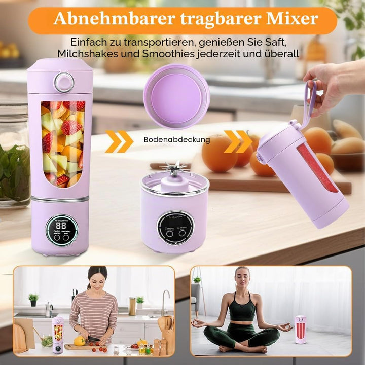 Tragbarer Mixer, 700 ml kleiner Smoothie Mixer, Mini-Standmixer mit 12 Edelstahlklingen und Digitala
