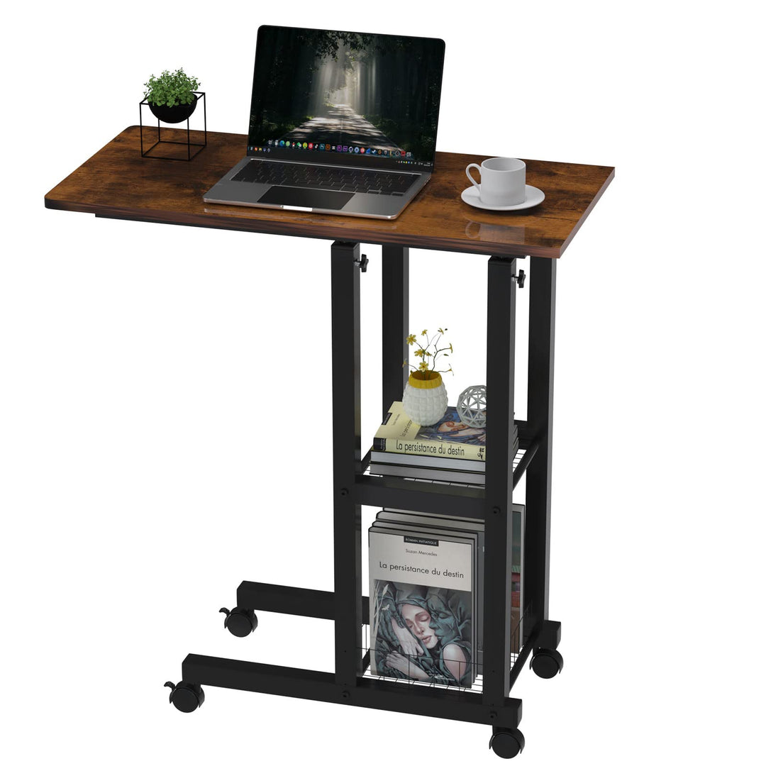 PIPIPOXER Beistelltisch mit Rollen Laptoptisch, Computertisch Höhenverstellbar Schreibtisch aus Holz