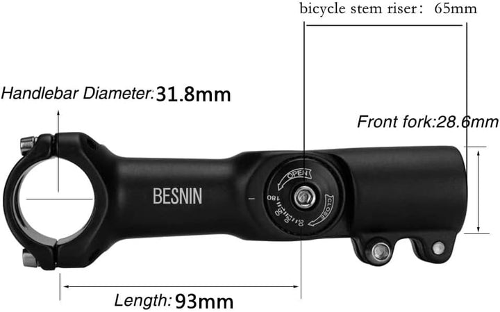 BESNIN Fahrrad Vorbau,Radfahren MTB Vorbau 0-90° 31.8MM OR 25.4MM 60/93/100mm Mountainbike Lenker Vo