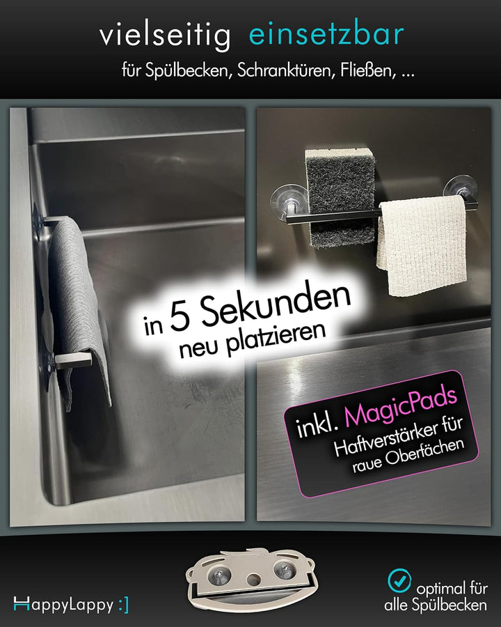 snagger HappyLappy Spültuchhalter inkl. Premium Schwammtuch | Lappenhalter für Spülbecken ohne Bohre