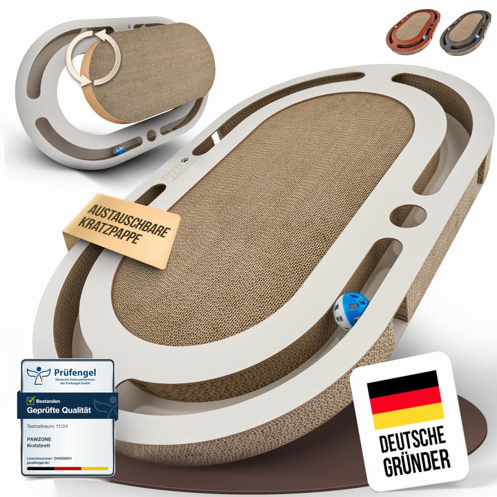 PAWZONE Kratzbrett [72x45 cm] beidseitig nutzbar + Pappe austauschbar [inkl. Katzenspielzeug] hochwe