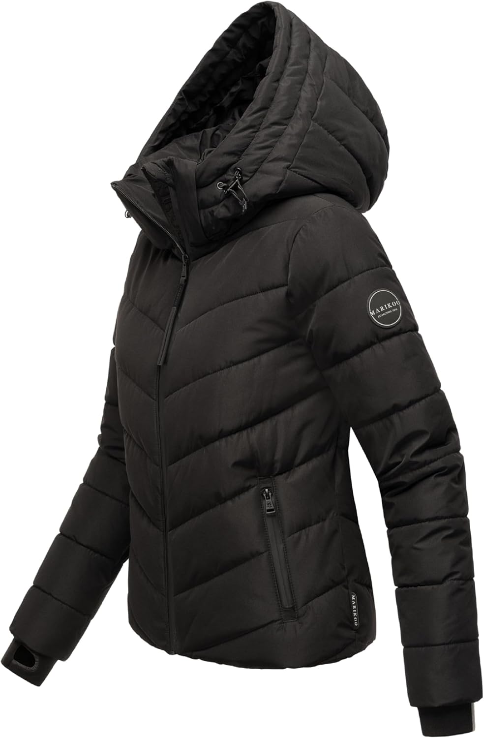 MARIKOO Damen Winterjacke warme Steppjacke mit abnehmbarer Kapuze Samuiaa XVI XS-3XL XL Schwarz, XL