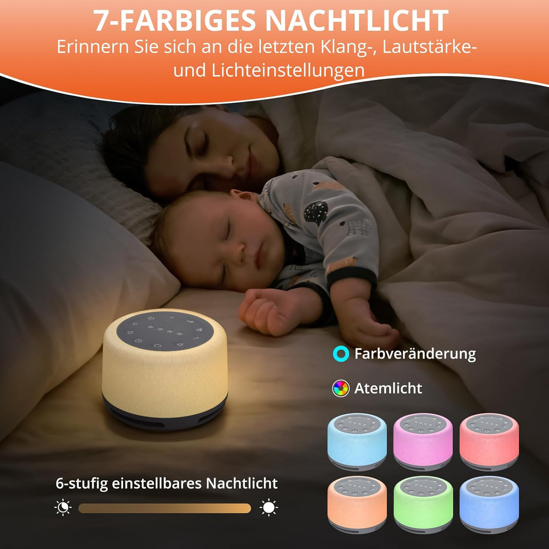 FUNYKICH White Noise Machine, 30 Klänge & Atemtraining, Aufnahmefunktion, Wireless Lautsprecher, 7 F