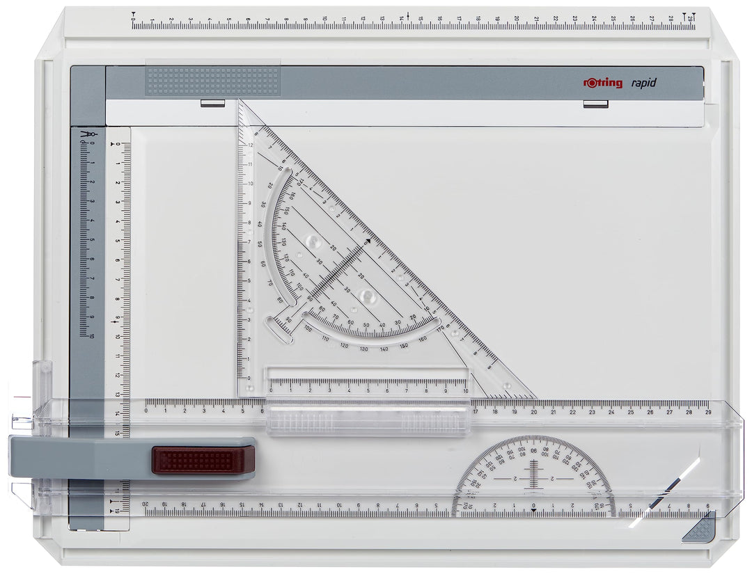 rOtring Rapid A4 Zeichenplatte Professioneller Zeichenbrett mit Lineal und Zeichendreieck Rapid Zeic