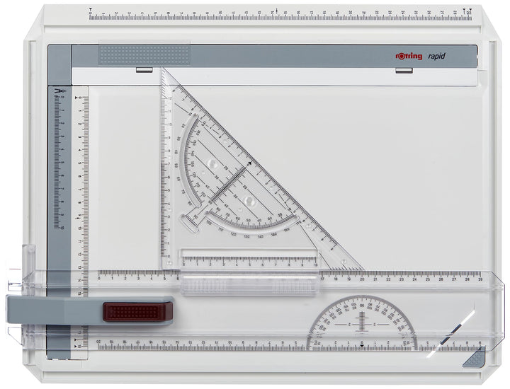 rOtring Rapid A4 Zeichenplatte Professioneller Zeichenbrett mit Lineal und Zeichendreieck Rapid Zeic