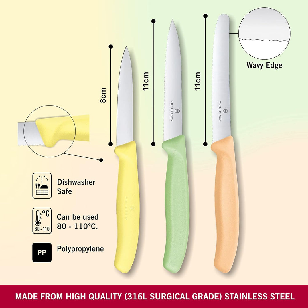 Victorinox, 6.7116.34L2, Swiss Classic, Gemüsemesser-Set, 3-teilig, Extra scharfe Klinge, gerader Sc
