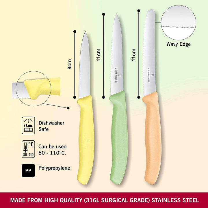 Victorinox, 6.7116.34L2, Swiss Classic, Gemüsemesser-Set, 3-teilig, Extra scharfe Klinge, gerader Sc