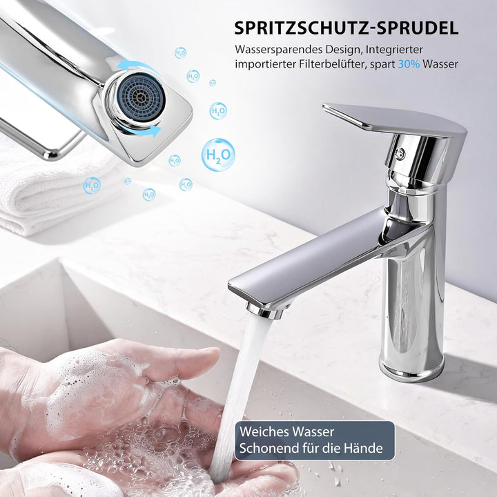 HOMELODY Wasserhahn Bad Chrom Waschtischarmatur Bad Armatur Mischbatterie Waschbeckenarmatur Einhebe