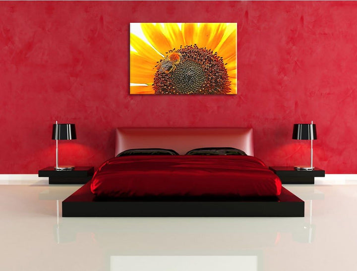 Biene auf Sonnenblume Deluxe Format: 100x70 cm auf Leinwand, XXL riesige Bilder fertig gerahmt mit K