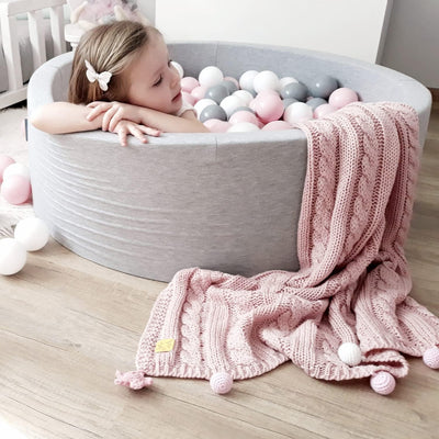 KiddyMoon Bällebad 90X30cm/300 Bälle ∅ 7Cm Bällepool Mit Bunten Bällen Für Babys Kinder Rund, Hellgr