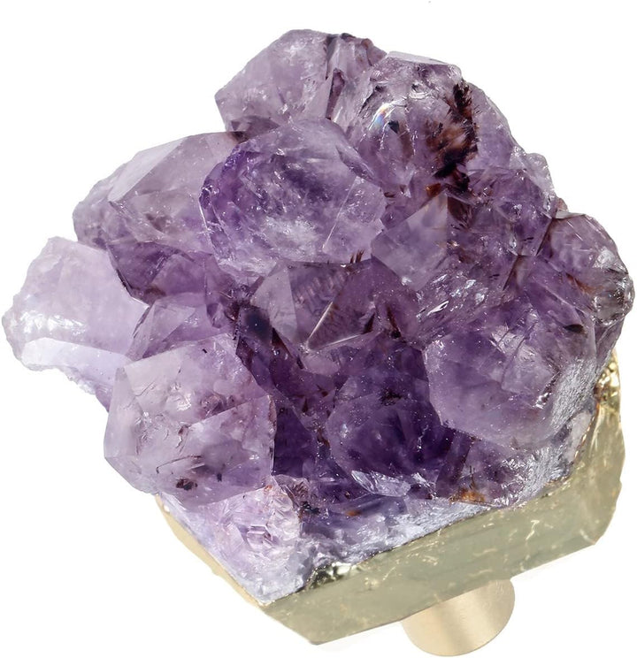 KYEYGWO 4 Stück Natürlich Amethyst Drusen Möbelknöpfe, Unregelmässig Kristall Schubladenknöpfe Stein