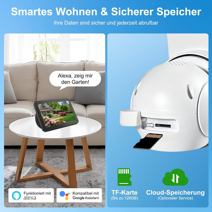2K Kabellose Überwachungskamera Aussen Solar WLAN, Auto-Tracking, WiFi 6 | 2,4/5 GHz, PTZ 265°, PIR-