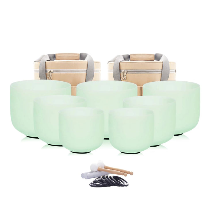 Hye-eun 432hz Kristall Klangschalen Set, 7-12 Zoll Minzgrün Farbe Quarz Crystal Singing Bowl Meditat
