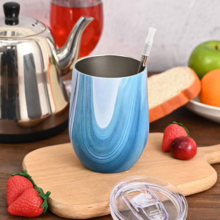 4 Stück Weinbecher Edelstahl, Stemless Weinbecher mit Deckel, Doppelwandige Unbreakable Travel Beche