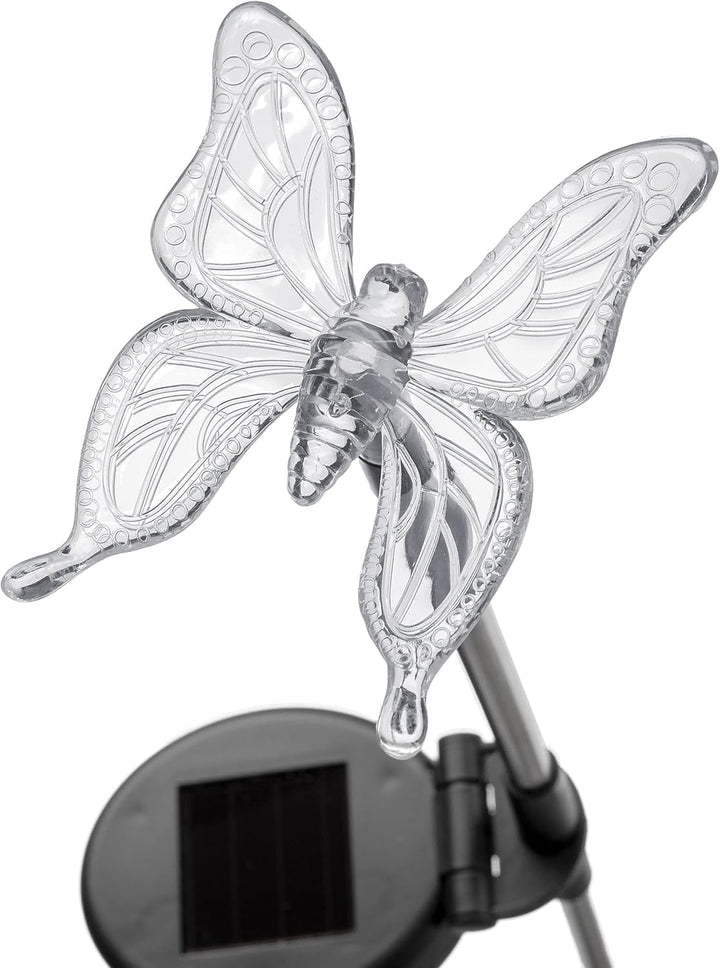 Bonetti 4er Set LED Solar Gartenstecker - Solarstecker mit Farbwechsel (Schmetterling, Libelle, Blum