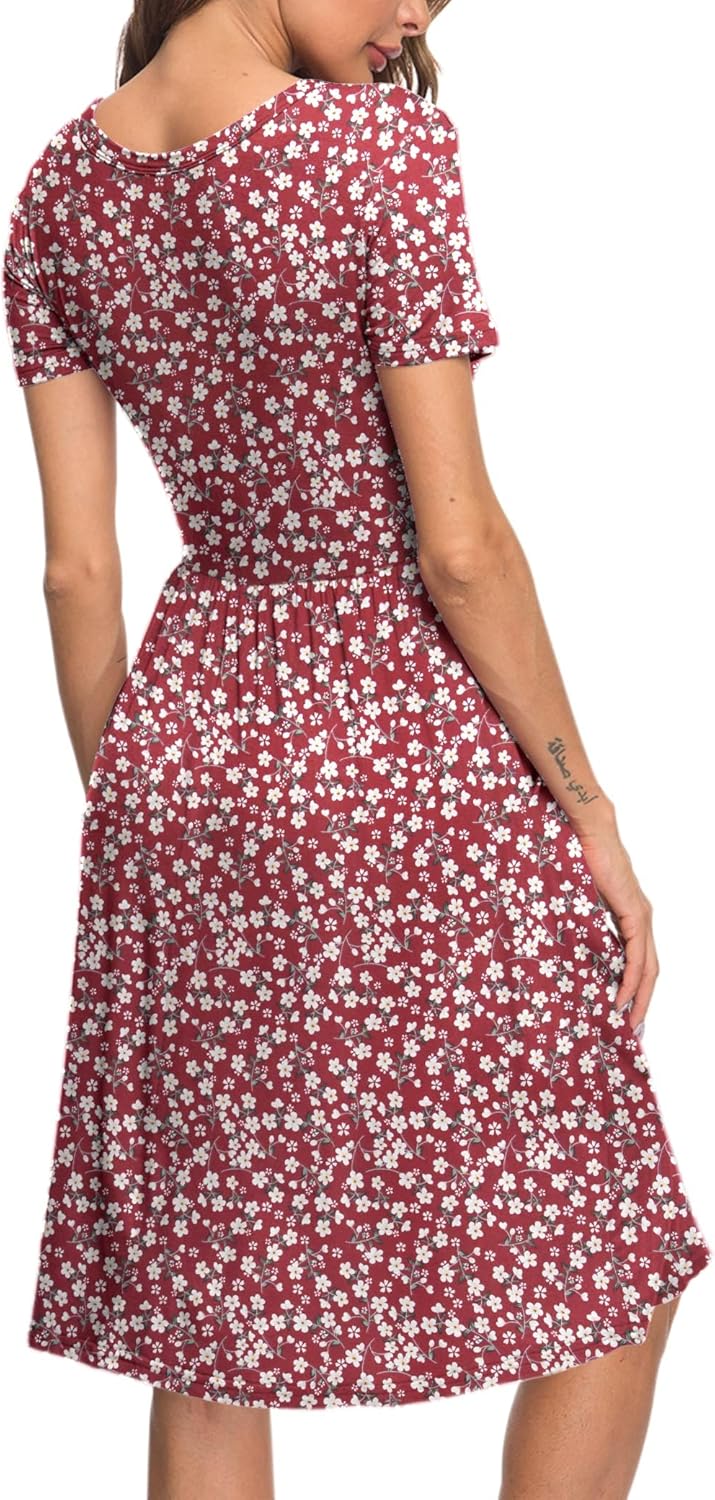 AUSELILY Damen Kleider Sommer Sommerkleider Knielang Kurzarm Empire Freizeitkleid Schicke Shirtkleid