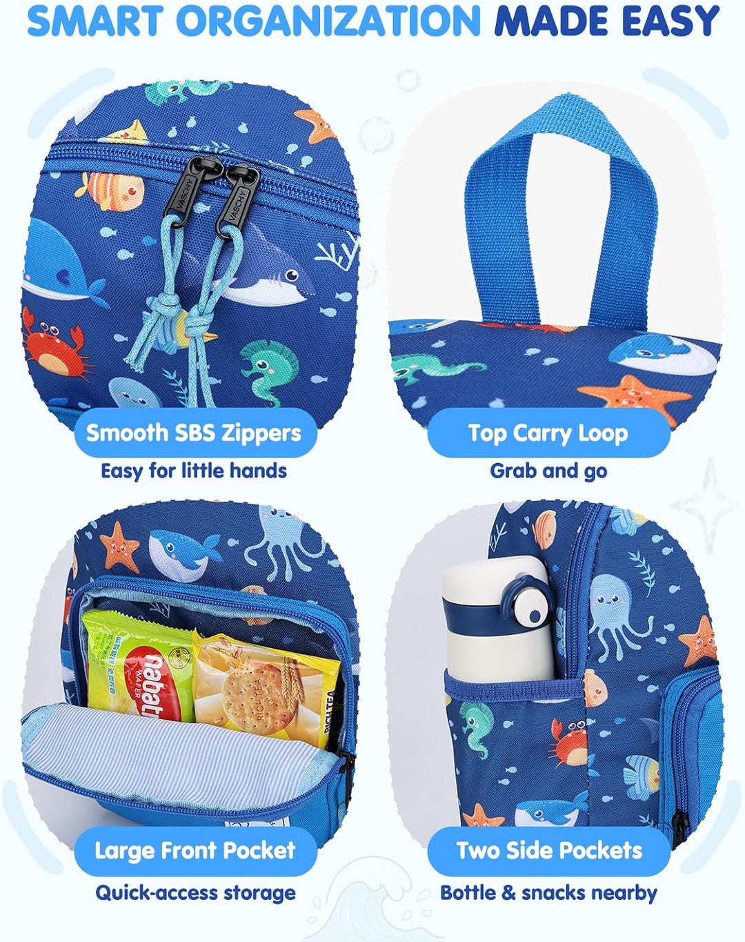VASCHY Kinderrucksack, leicht, Schulranzen, Mädchen, Jungen, Grundschule, Kindergarten, 4 – 6 Jahre,