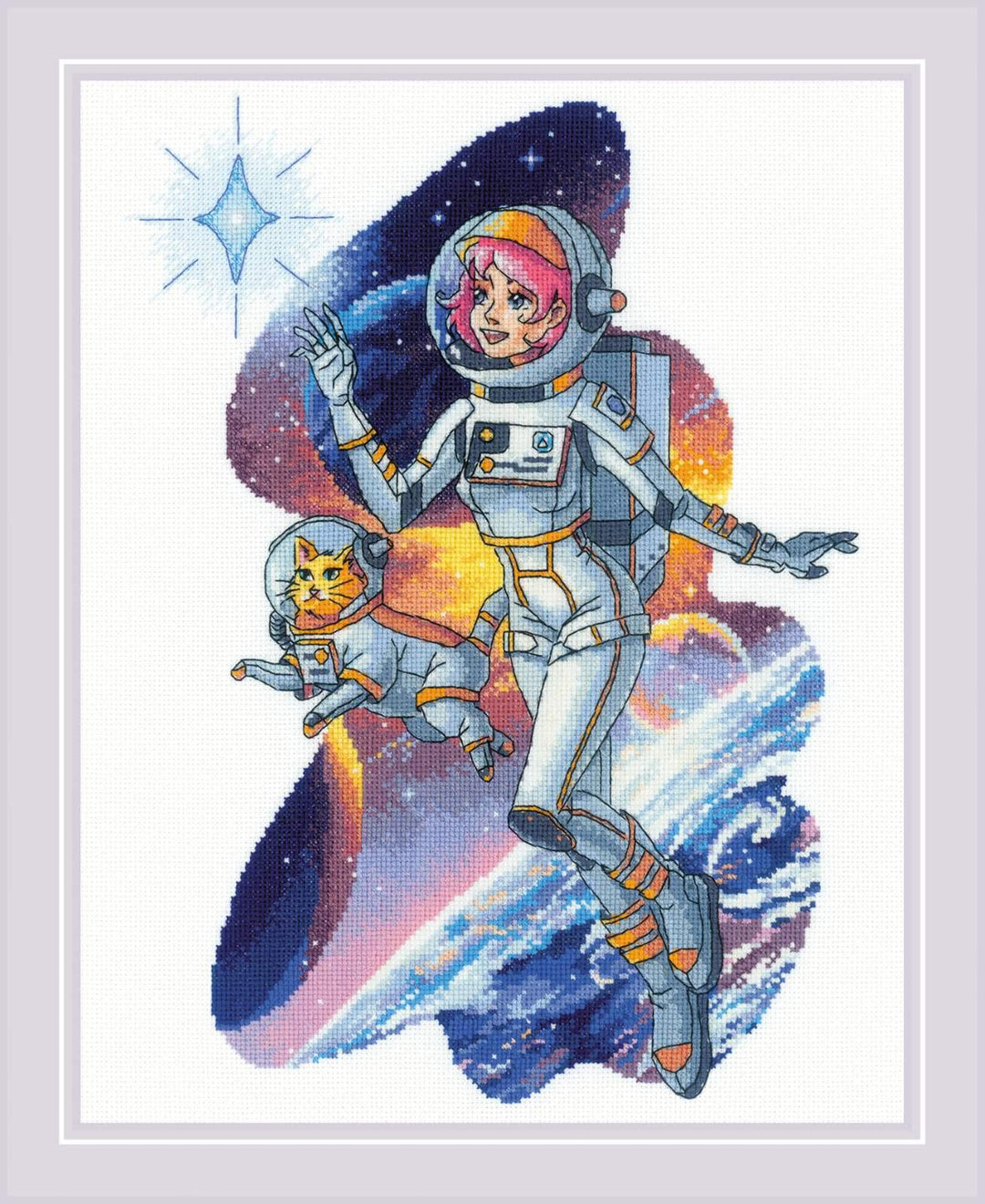 Riolis Kreuzstich Set Direkt zu den Sternen, Zählmuster, 24x30cm