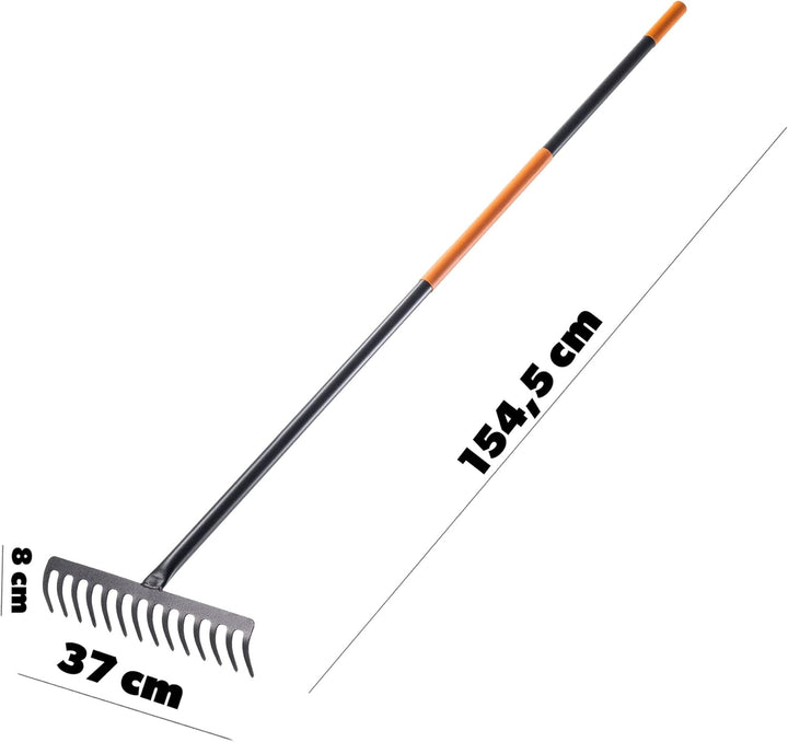 KADAX Rechen, Gartenharke aus Metall, breite Harke mit 154,5 cm langem Metallstiel, Gartengerät zum