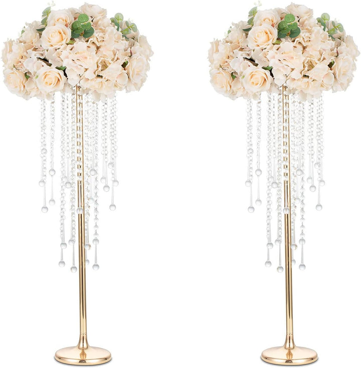 Sziqiqi 75cm Metall Goldene Vasen mit Kristall Kette Hochzeits Tisch – 2 Stück Hoch Vase Blumensäule