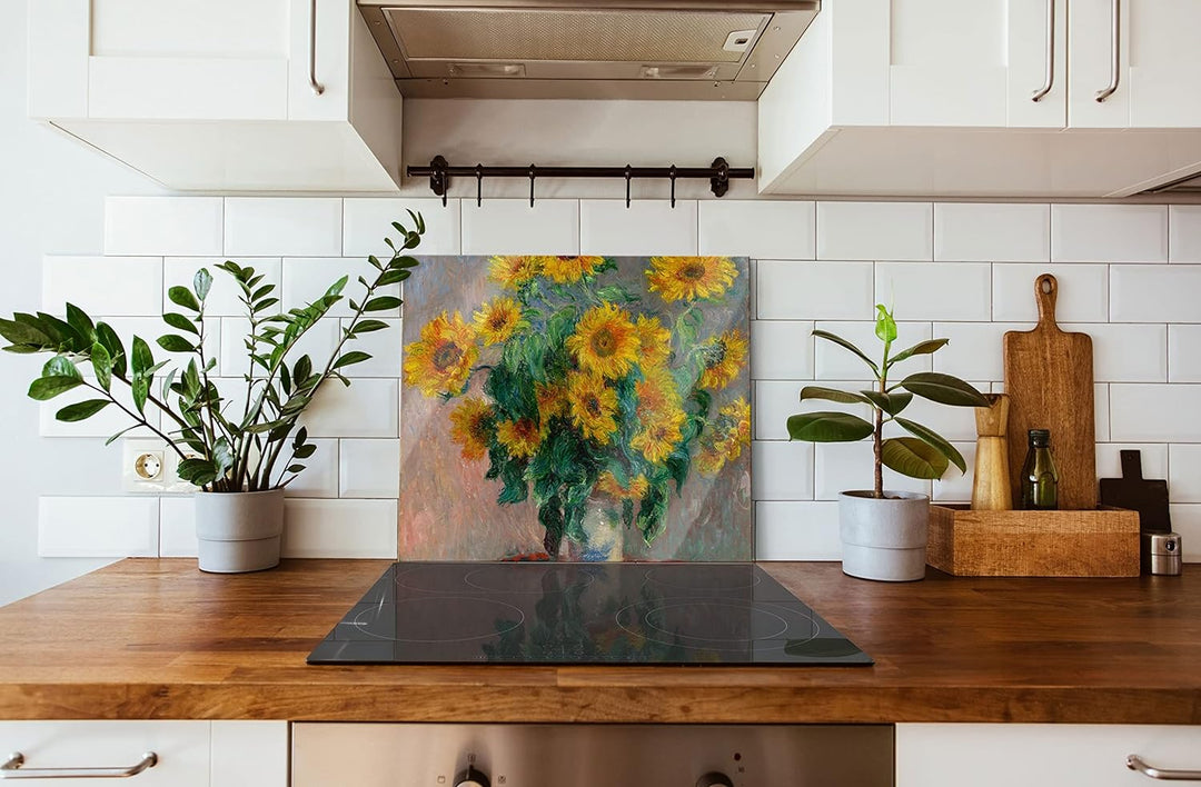 Claude Monet - Ein Strauss Sonnenblumen Herdabdeckplatte & Spritzschutz aus Echtglas | Für Herd-Koch