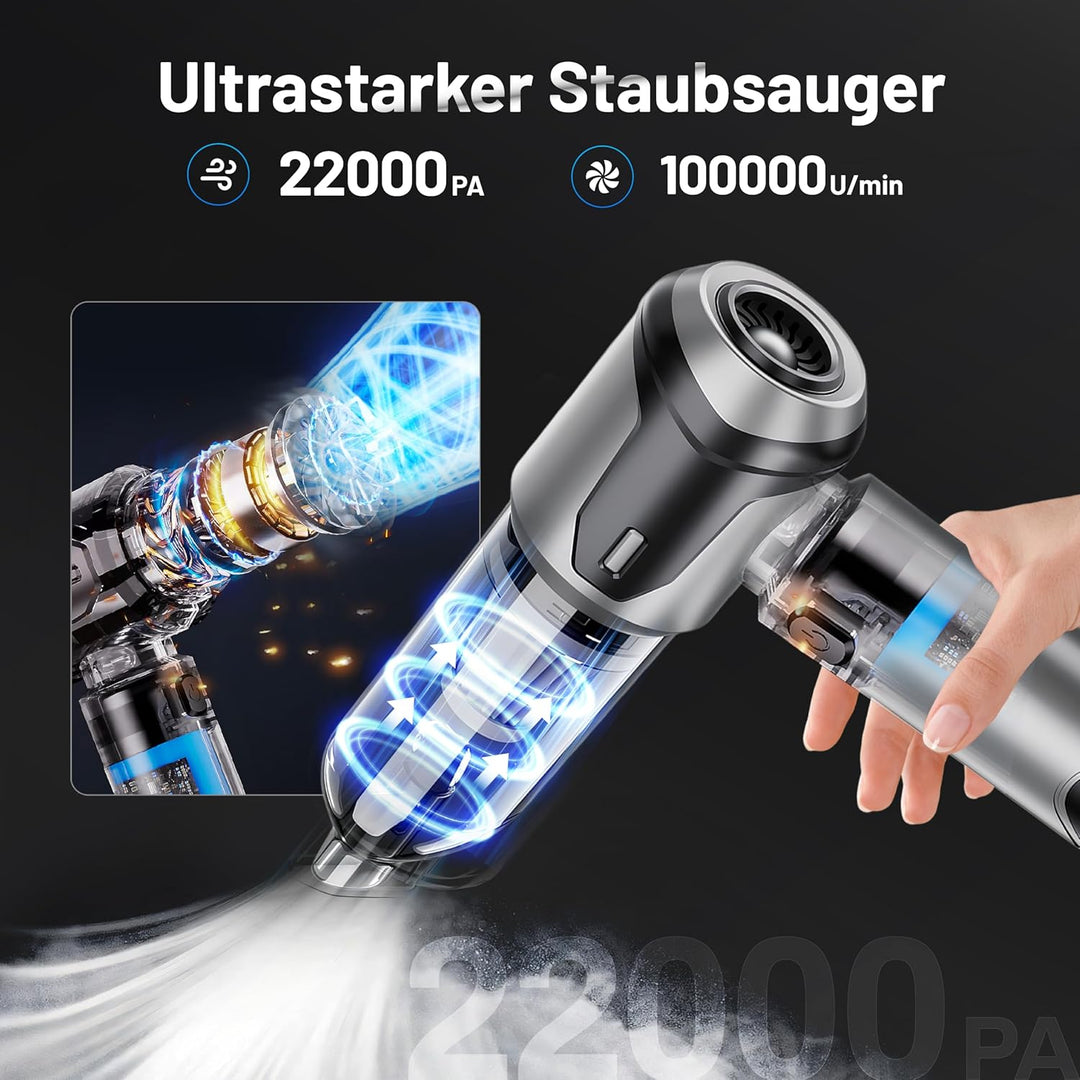 Handstaubsauger - 22000Pa Autostaubsauger mit 3 Stufen Saugstärke & bürstenloser Motor, 8000 U/min e
