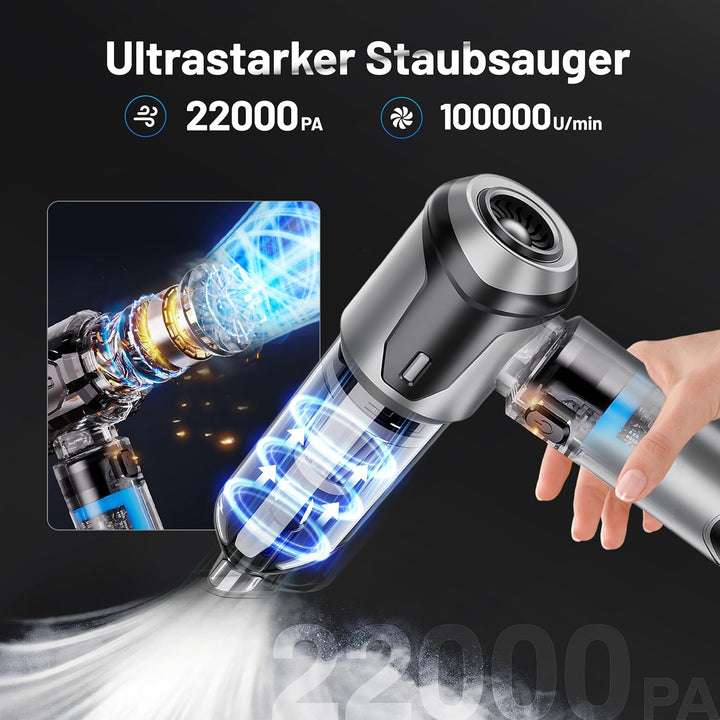 Handstaubsauger - 22000Pa Autostaubsauger mit 3 Stufen Saugstärke & bürstenloser Motor, 8000 U/min e