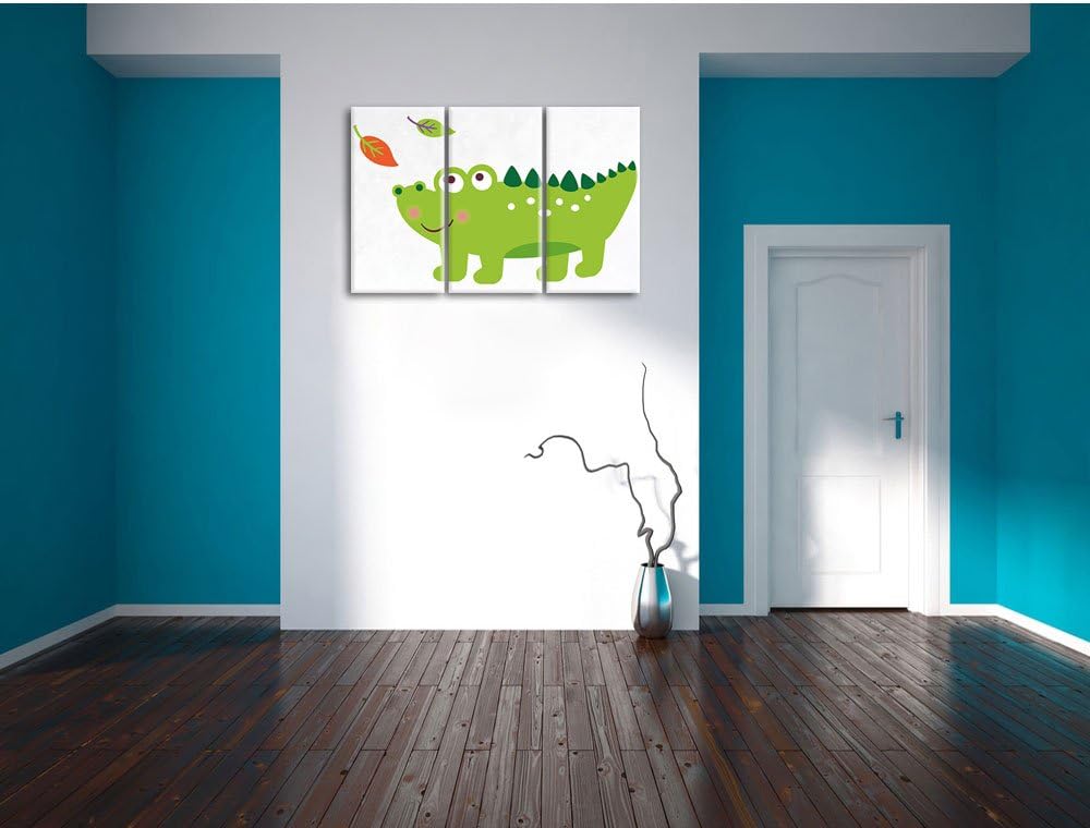 Pixxprint Niedliches Krokodil / 3-Teilig/Gesamtmass 120cm Leinwandbild bespannt auf Holzrahmen/Wandb