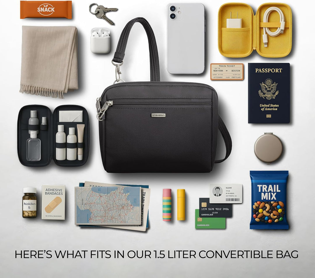 Travelon Damen Classic Convertible Crossbody &amp; Waist Pack Crossbody-Umhängetasche 8 x 7 x 2 Schwarz,