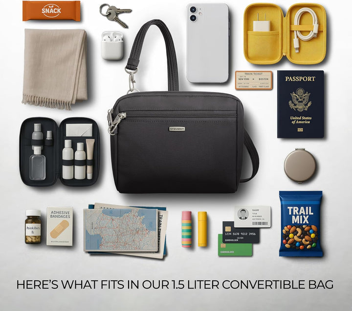 Travelon Damen Classic Convertible Crossbody &amp; Waist Pack Crossbody-Umhängetasche 8 x 7 x 2 Schwarz,