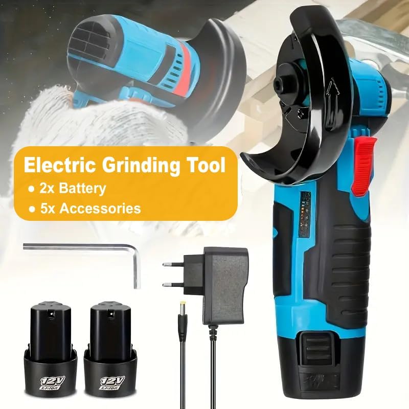 Mini Akku Winkelschleifer 12V, 76mm Bürstenloser Trennschleifer mit 2x 1500mAh Akku & 5 Scheiben, 19