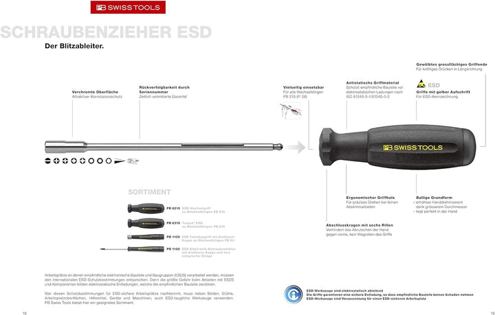 PB Swiss Tools ESD SCHLITZ/PHILLIPS/AHLE Schraubendreher-Set Elektriker PB 8215, 10-tlg. (Gr. 0/1/2/