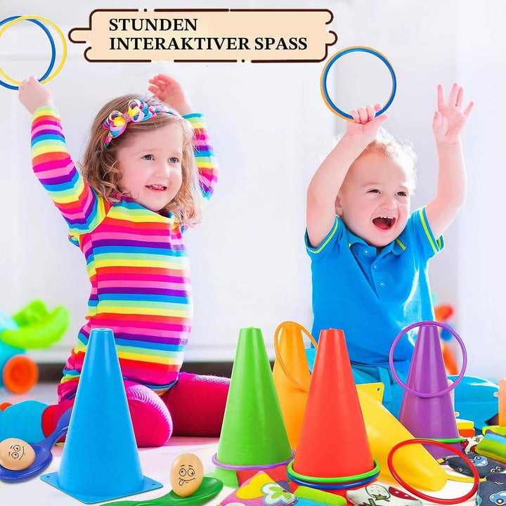 Outdoor Spiele Set für Kinder, Gartenspiele für Kindergeburtstag, Ringwurfspiel, Ausgewogener Eierlö