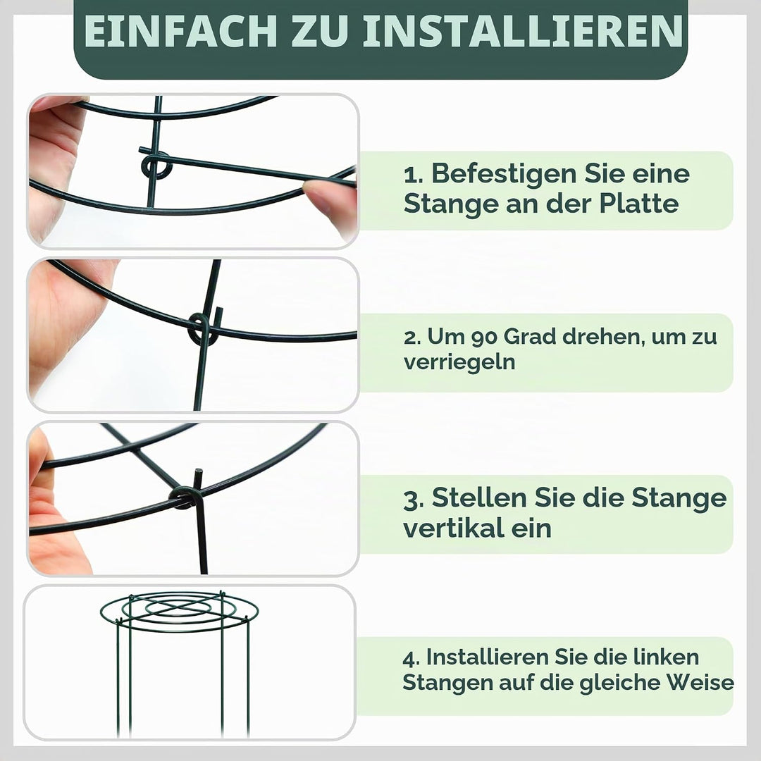 4 Stück Pflanzenstützen Rund,45x60cm Pfingstrosen-Käfige und Stützen mit gekreuzten konzentrischen R