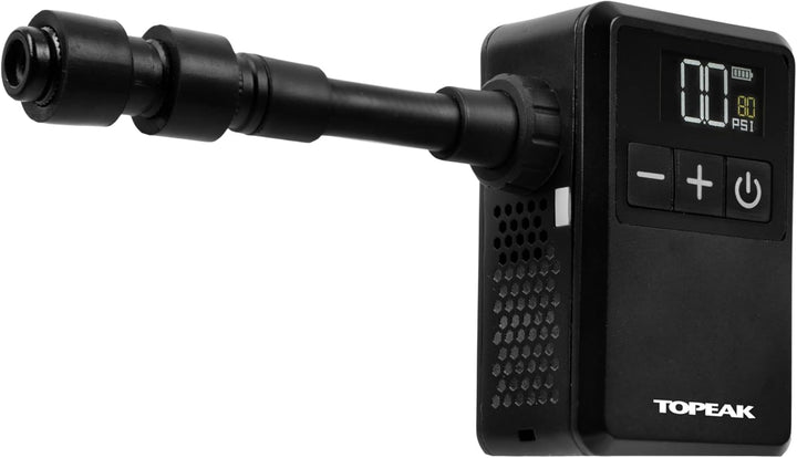 Topeak E Booster Digital Mini Elektrische Fahrradpumpe Schwarz, kompakte Akku Luftpumpe mit Digitala